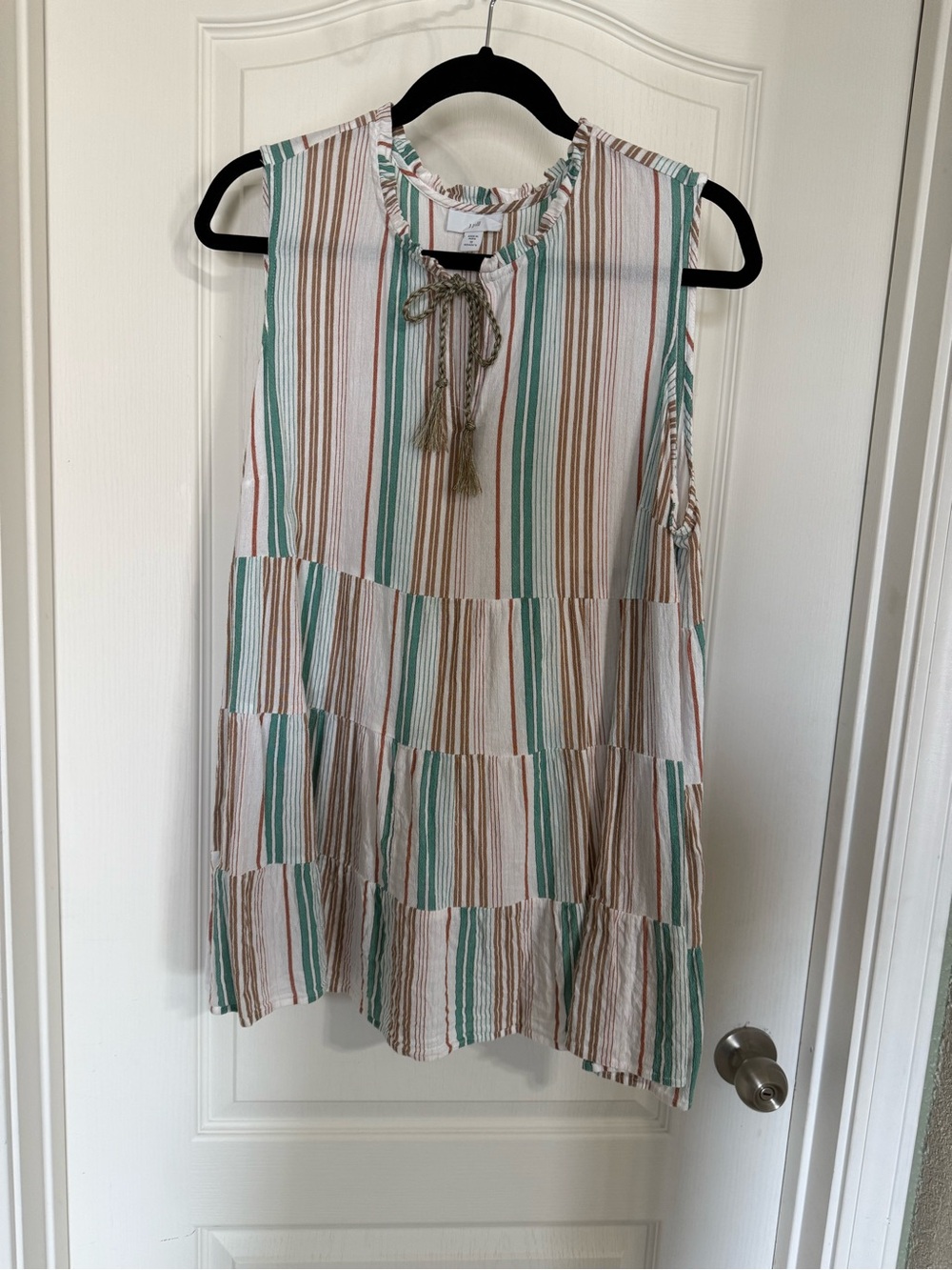 J. Jill White Sleeveless Gauze tiered  Teal Green and Rust Striped tunic